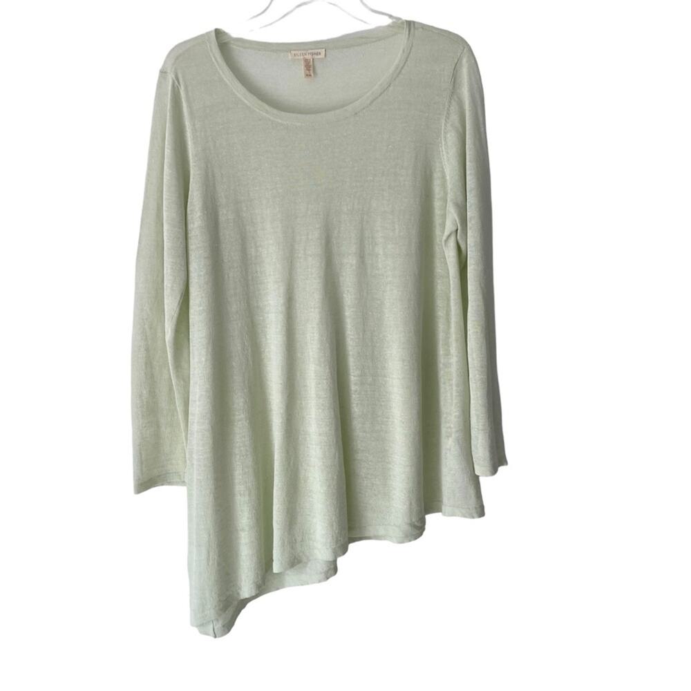 Eileen Fisher NWOTs Light Green Celery Organic Linen Asymetric Knit Top medium